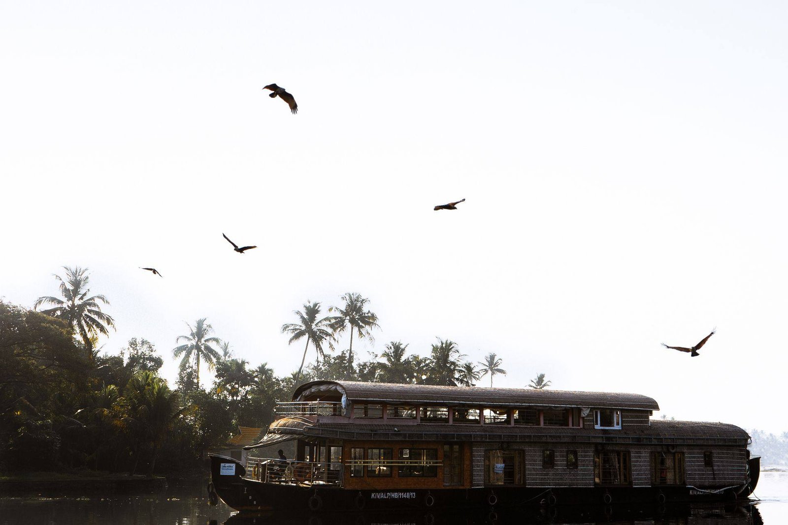 Kainakary Imperial ultra luxury 2 bedroom houseboat on the Kerala backwaters with kites overhead